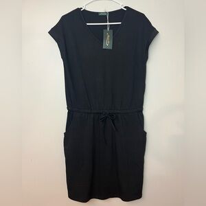 Ofeefan Black Drawstring Waist Dress Small NWT Pockets Casual Knit
